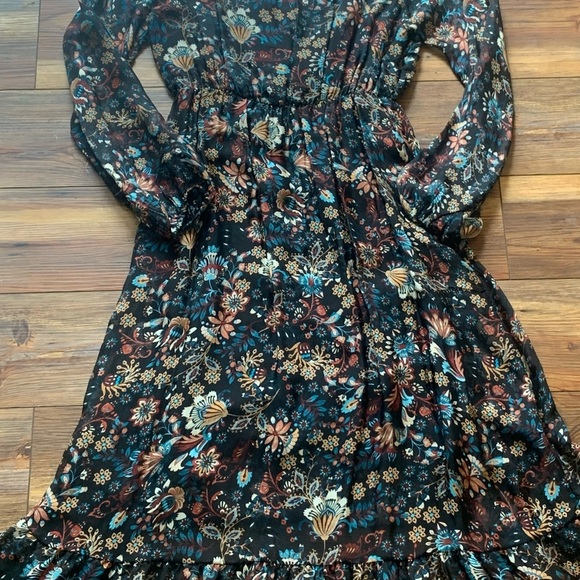 ELENA BALDI Italy Silk Blend Floral V-neck Long Sleeve Hi Low Hem Dress Size Med - Picture 10 of 12